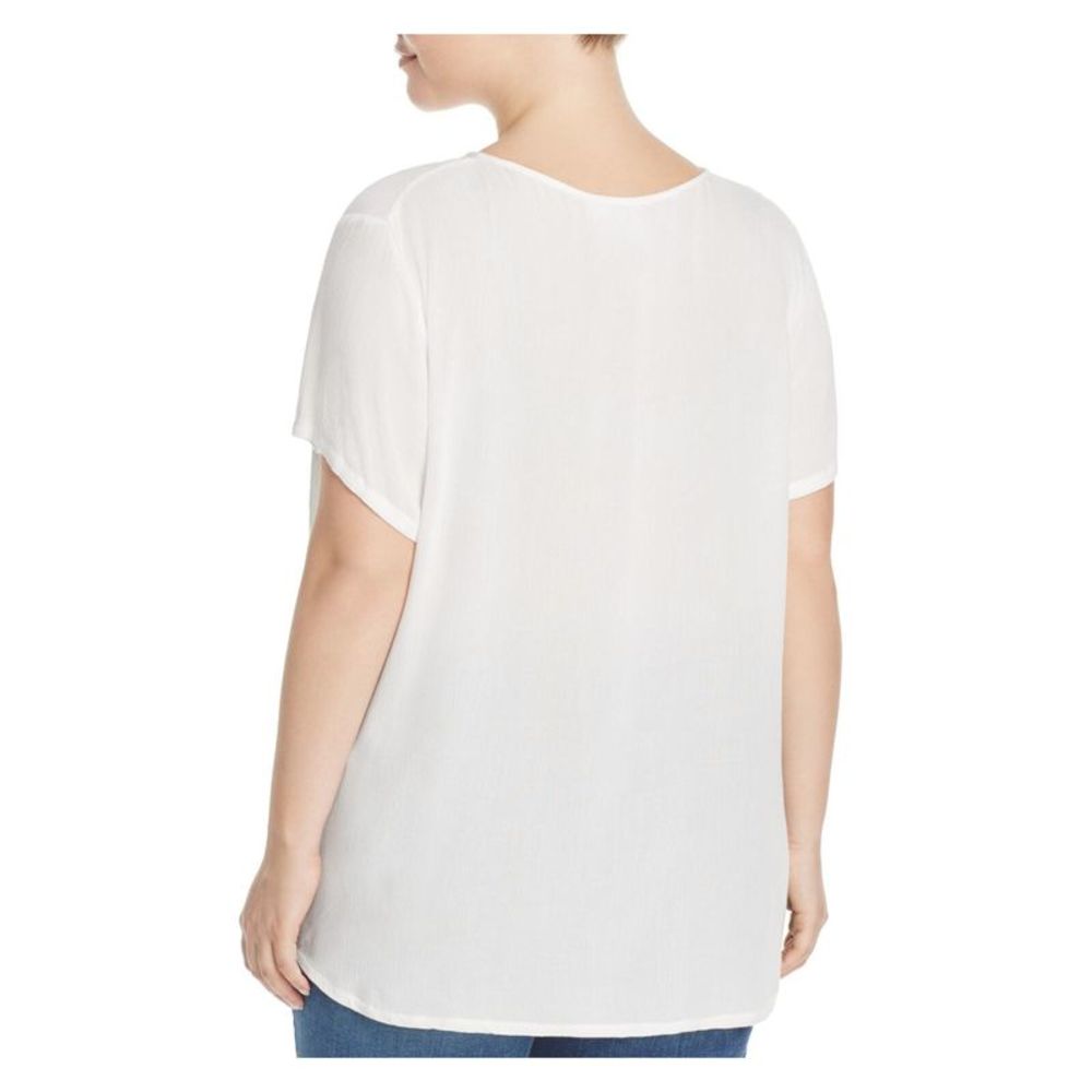 JUNAROSE Womens White Embroidered Printed Short Sleeve Round Neck Blouse 14 - Picture 2 of 2